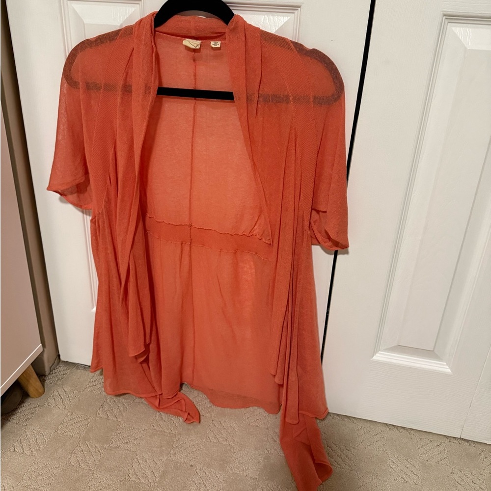 Anthropologie Coral Open-Front Cardigan